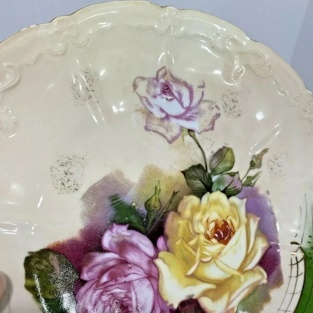 German Decorative Arts Cabinet Display Cake Plate Porcelain Ceramic Floral FLAW